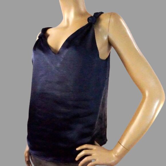 Skies are Blue Womens Small Blue Sleeveless Top Twist Knot Strap Double V Neck - Picture 2 of 7
